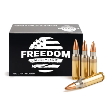 Freedom Munitions 5.56x45mm M855 Ammo- 62 Gr Full Metal Jacket (FMJ), 50 rounds, New
